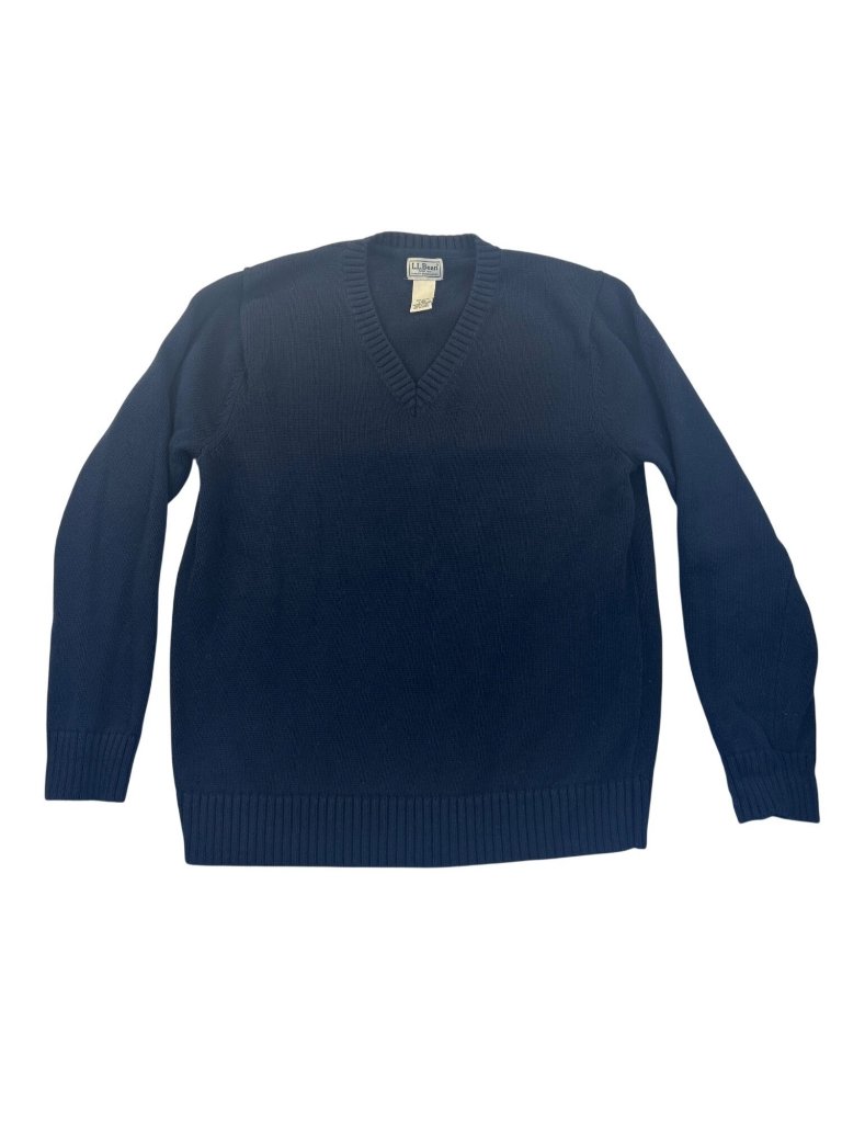 L.L. Bean Sweater V-Neck Men’s L Knitted Navy Blue Pullover Long Sleeve Cotton